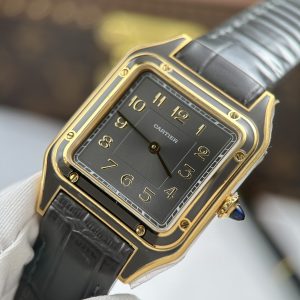 Cartier Santos Dumont Yellow Gold Grey Dial Rep 1 1 Leather Strap AF Factory 43.5mm x 31 (1)