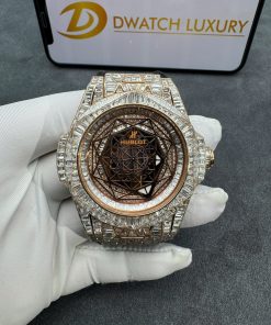 Hublot Sang Bleu Real Gold 18K Full Diamonds Baguette 45mm (1)