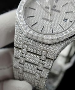 Audemars Piguet Iced Out Full Moissanite Diamonds Bezel Baguette 15400 41mm