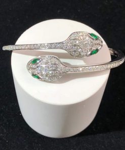 BVLGari Serpenti Bracelet Custom Emerald Diamond 18K White Gold Womens (2)