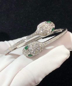 BVLGari Serpenti Bracelet Custom Emerald Diamond 18K White Gold Womens (2)