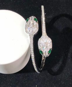 BVLGari Serpenti Bracelet Custom Emerald Diamond 18K White Gold Womens (2)