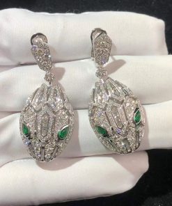 BVLGari Serpenti Earring Remake Emerald Diamond 18K White Gold (2)