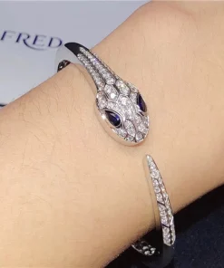 Bvlgari Serpenti Bangle Bracelet Custom Diamond 18K White Gold (2)