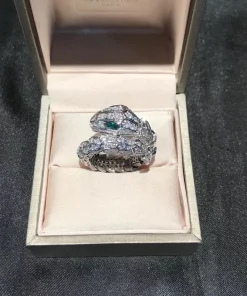Bvlgari Serpenti Viper Rings Custom Diamond 18K White Gold Emerald Eyes (2)