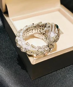 Bvlgari Serpenti Viper Rings Custom Diamond 18K White Gold Emerald Eyes (2)