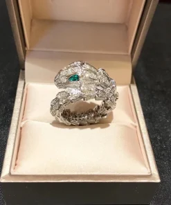 Bvlgari Serpenti Viper Rings Custom Diamond 18K White Gold Emerald Eyes (2)