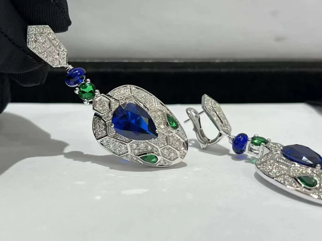 Bvlgari Serpenti Womens Earrings Custom 18K White Gold Diamond (2)