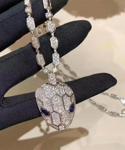Bvlgari Serpenti Womens Necklace Custom Diamond White Gold 18K (2)