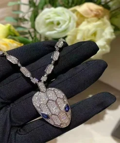 Bvlgari Serpenti Womens Necklace Custom Diamond White Gold 18K (2)