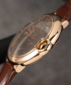 Cartier Ballon Bleu W6920037 Rose Gold Replica Watch Brown Leather Strap 42mm (2)