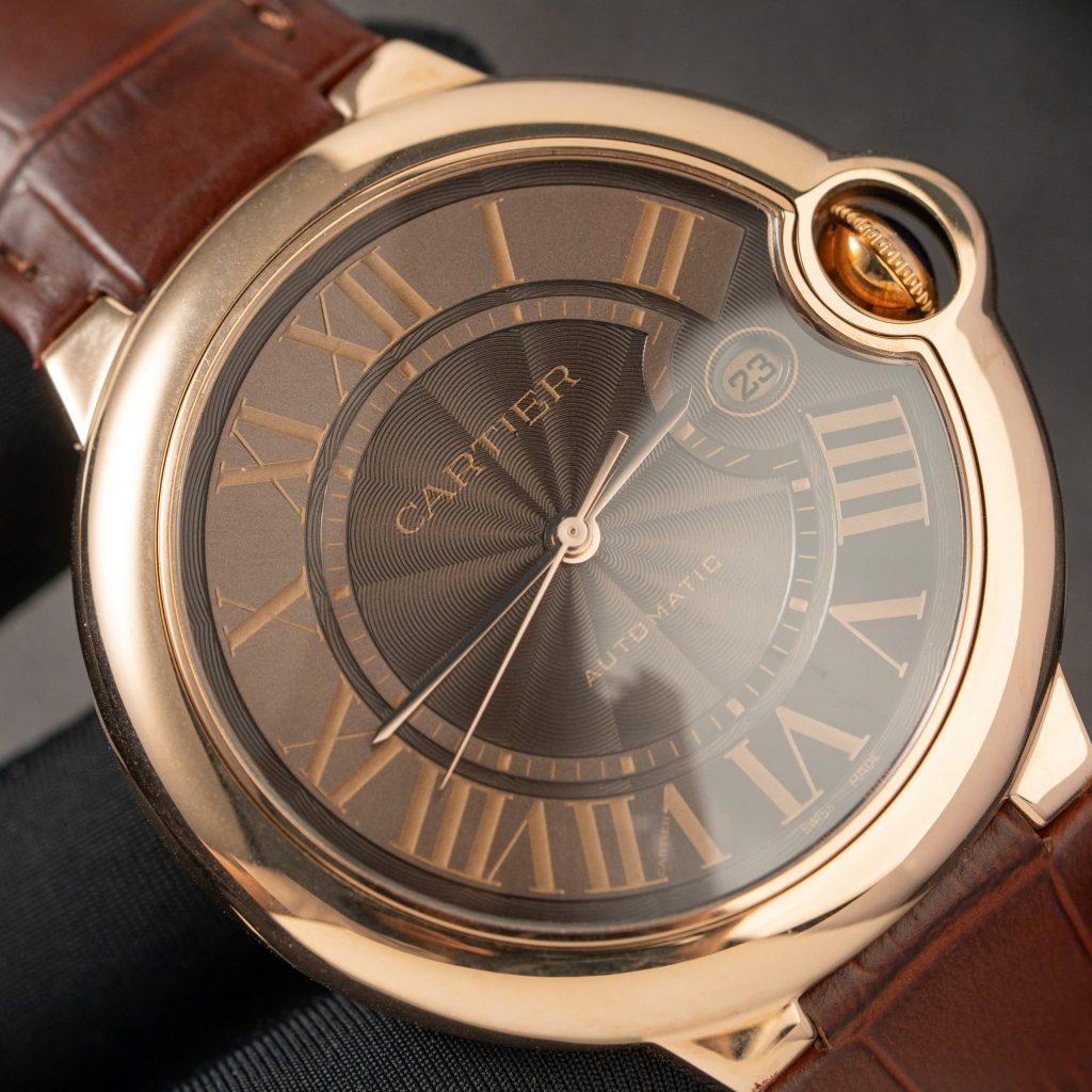 Cartier Ballon Bleu W6920037 Rose Gold Replica Watch Brown Leather Strap 42mm (2)