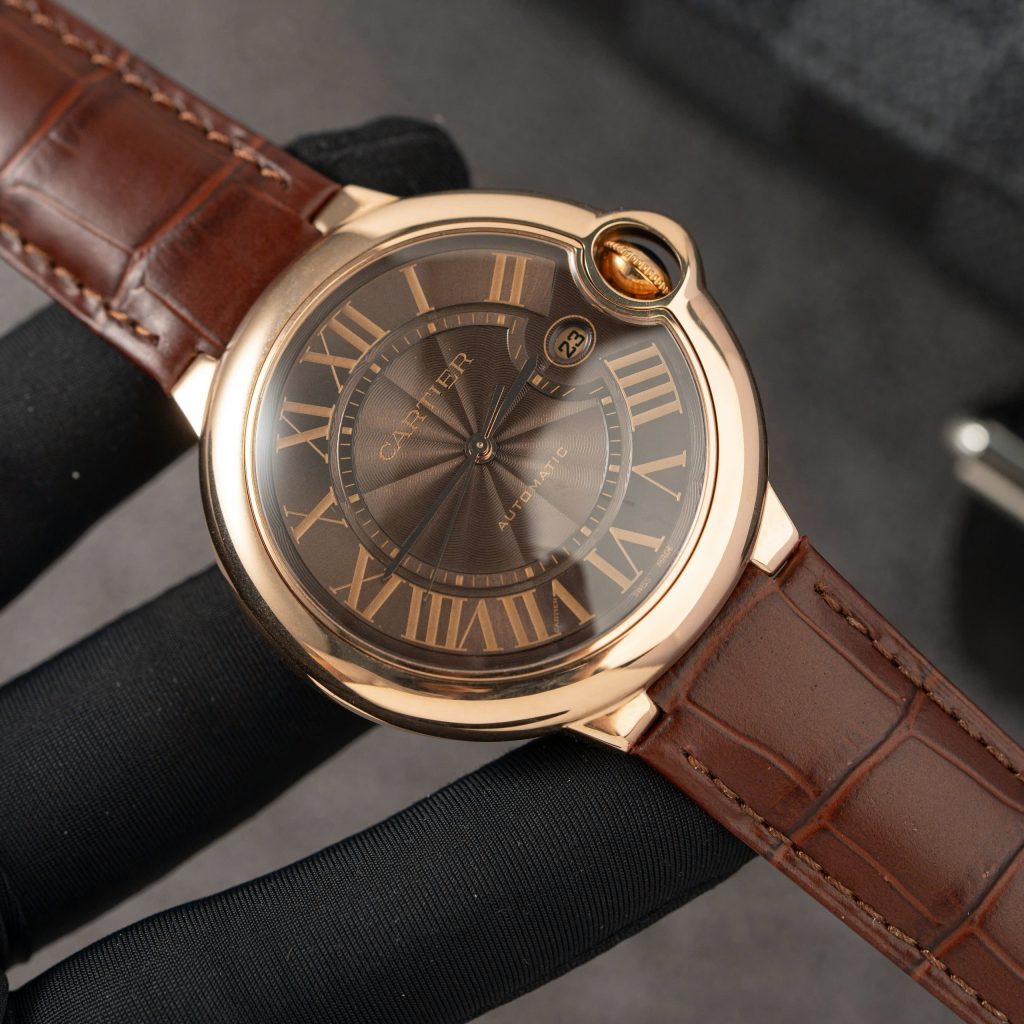 Cartier Ballon Bleu W6920037 Rose Gold Replica Watch Brown Leather Strap 42mm (2)
