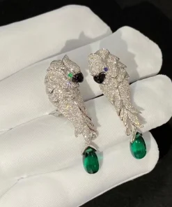Cartier Les Oiseaux Libres Earrings Custom 18K White Gold Diamond (2)