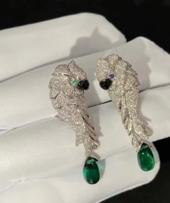 Cartier Les Oiseaux Libres Earrings Custom 18K White Gold Diamond (2)