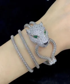 Cartier Necklace And Bracelet Leopard Head Pendant Custom 18K White Gold Diamond (2)