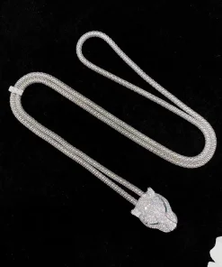 Cartier Necklace And Bracelet Leopard Head Pendant Custom 18K White Gold Diamond (2)