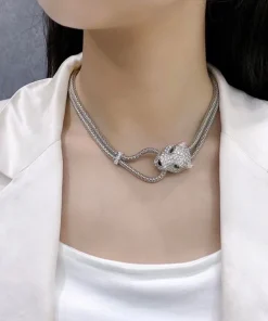 Cartier Necklace And Bracelet Leopard Head Pendant Custom 18K White Gold Diamond (2)