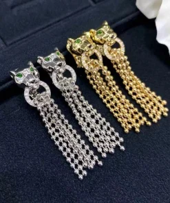 Cartier Panther Earrings Diamond Emerald Onyx 18K Gold Custom (2)