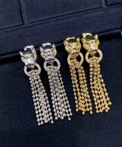 Cartier Panther Earrings Diamond Emerald Onyx 18K Gold Custom (2)