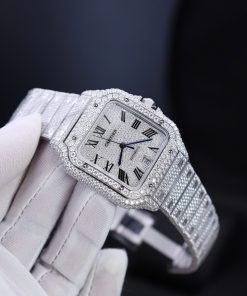 Cartier Santos Best Replica Watch Custom Moissanite Diamonds Hong Kong 39 (2)