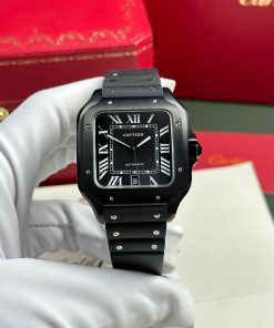 Cartier Santos Black Best Replica Watch Rubber Strap BV Factory 39 (2)