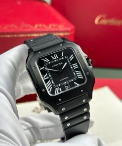 Cartier Santos Black Best Replica Watch Rubber Strap BV Factory 39 (2)