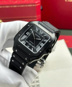 Cartier Santos Black Best Replica Watch Rubber Strap BV Factory 39 (2)