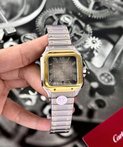 Cartier Santos CRW2SA0030 Gray Dial Demi Gold Best Replica BV Factory (1)