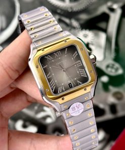 Cartier Santos CRW2SA0030 Gray Dial Demi Gold Best Replica BV Factory (1)