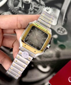 Cartier Santos CRW2SA0030 Gray Dial Demi Gold Best Replica BV Factory (1)