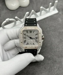 Cartier Santos Custom Full Moissanite Diamonds Demi Gold 39 (5)