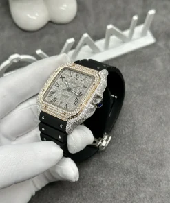 Cartier Santos Custom Full Moissanite Diamonds Demi Gold 39 (5)