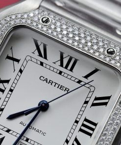 Cartier Santos Customs Moissanite Diamonds Bezel White Dial 39 (10)