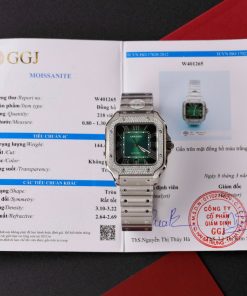 Cartier Santos Customs Moissanite Diamonds Green Dial (1)