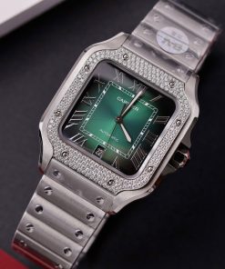 Cartier Santos Customs Moissanite Diamonds Green Dial (10)
