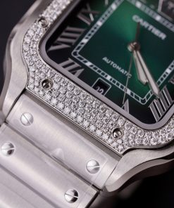 Cartier Santos Customs Moissanite Diamonds Green Dial (10)