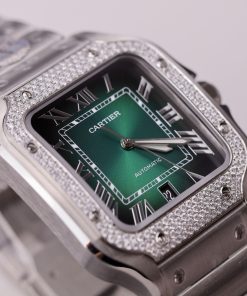 Cartier Santos Customs Moissanite Diamonds Green Dial (10)