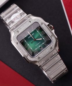 Cartier Santos Customs Moissanite Diamonds Green Dial (10)