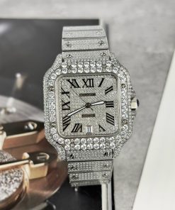 Cartier Santos Full Diamonds Swarovski Replica Watches (1)