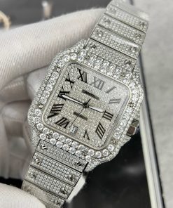 Cartier Santos Full Diamonds Swarovski Replica Watches (1)