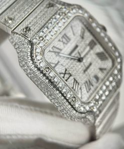 Cartier Santos Full Diamonds Swarovski Replica Watches (1)