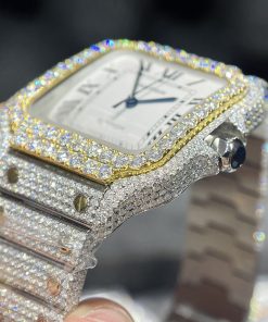 Cartier Santos Iced Out Moissanite Demi Gold Replica Watch (1)