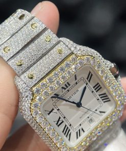 Cartier Santos Iced Out Moissanite Demi Gold Replica Watch (1)