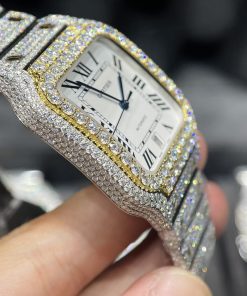 Cartier Santos Iced Out Moissanite Demi Gold Replica Watch (1)