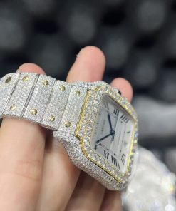 Cartier Santos Iced Out Moissanite Demi Gold Replica Watch (1)