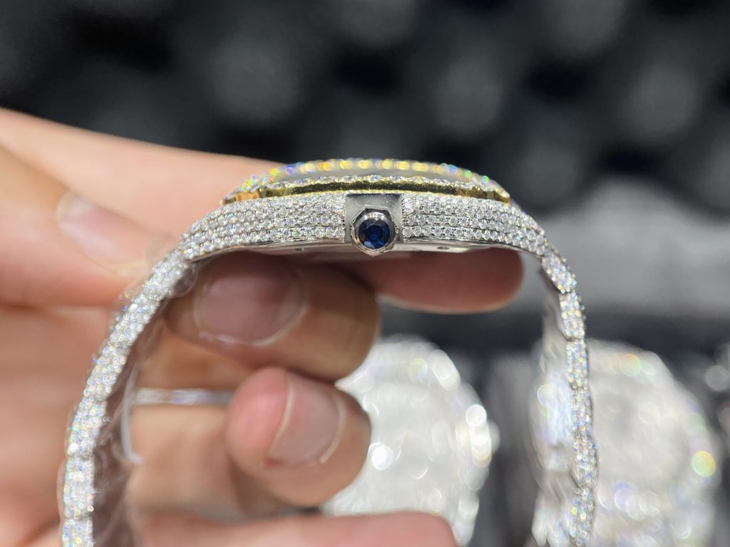 Cartier Santos Iced Out Moissanite Demi Gold Replica Watch (1)