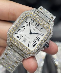 Cartier Santos Iced Out Moissanite Demi Gold Replica Watch (1)