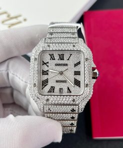 Cartier Santos Iced Out Moissanite Replica Watches BV Factory (11)