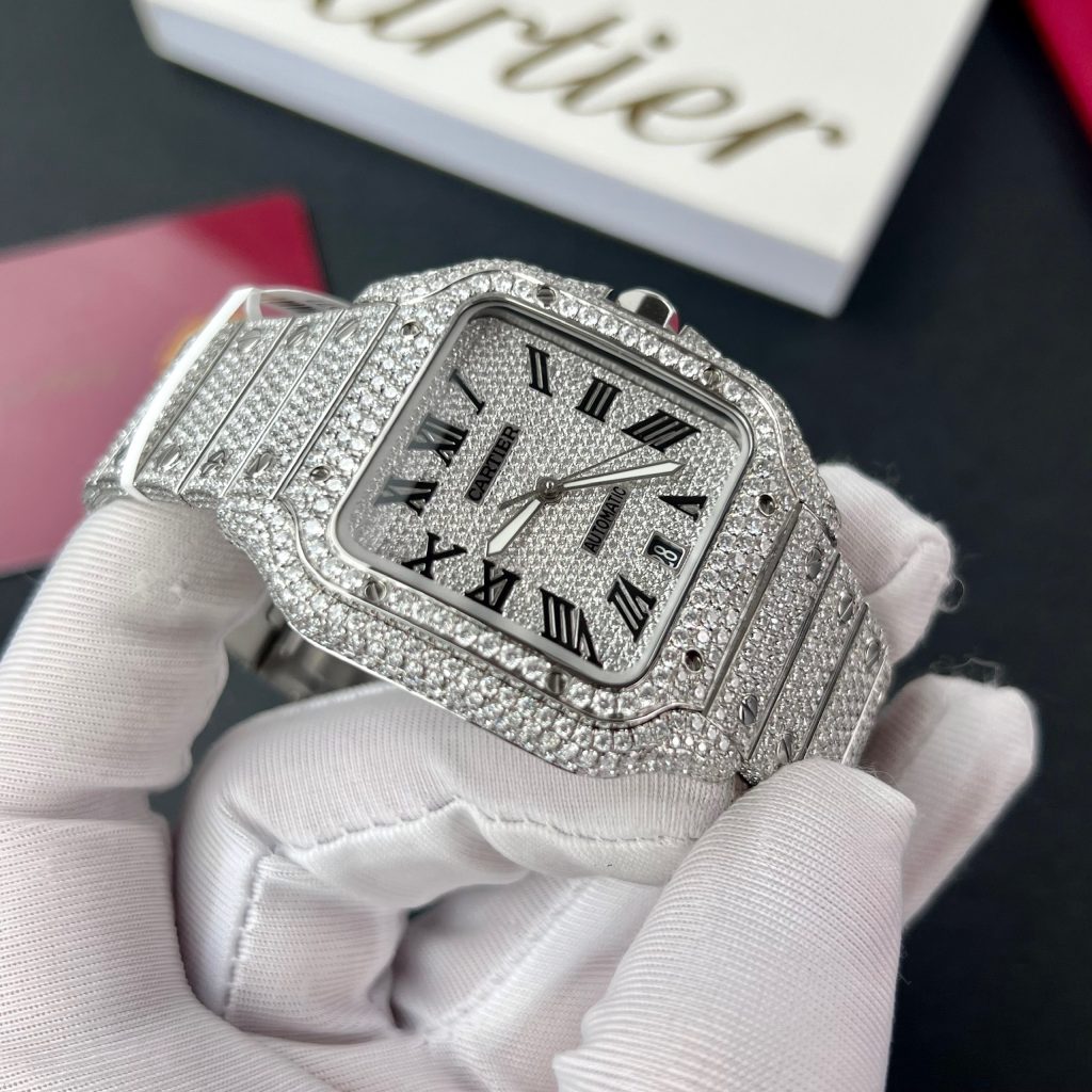 Cartier Santos Iced Out Moissanite Replica Watches BV Factory (11)